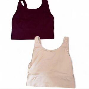 Victoria's Secret Ribbed Crop Tops - Burgundy & Cream